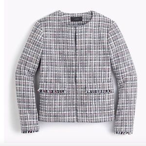 New J. Crew Tweed Plaid Fringe-trim Blazer Lady Suit Jacket Coat